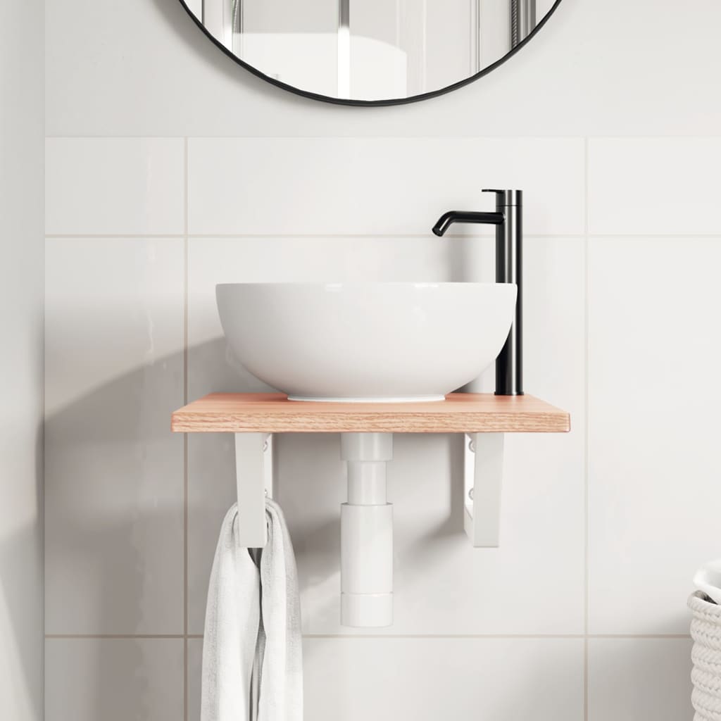 Ράφι Νιπτήρα Τοίχου από Ατσάλι / Μασίφ Ξύλο Δρυός