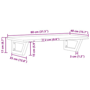 Ράφι Νιπτήρα Τοίχου από Ατσάλι / Μασίφ Ξύλο Δρυός - Pakobazaar