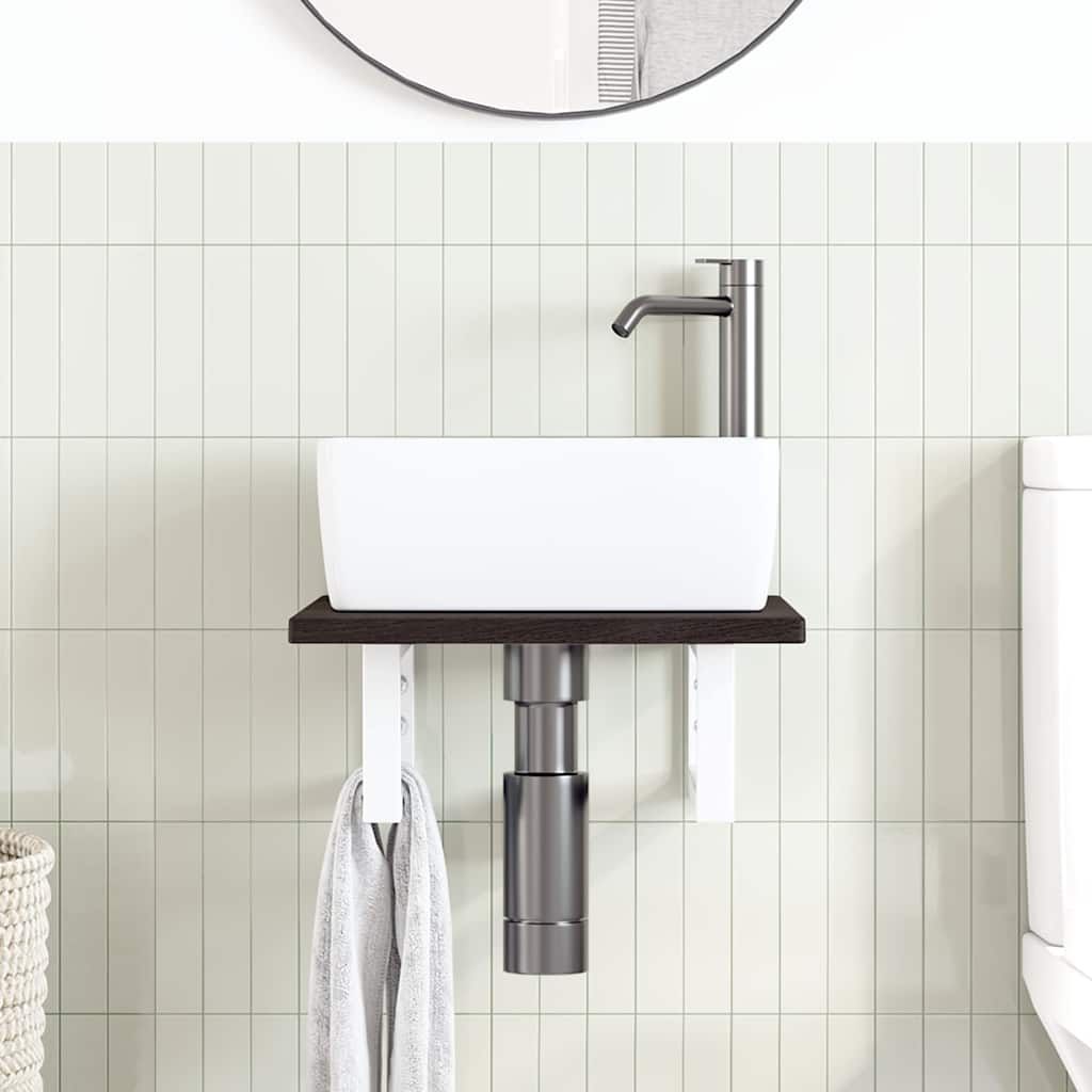 Ράφι Νιπτήρα Τοίχου από Ατσάλι / Μασίφ Ξύλο Δρυός