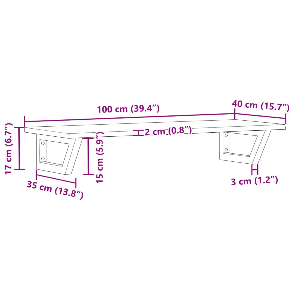 Ράφι Νιπτήρα Τοίχου από Ατσάλι / Μασίφ Ξύλο Δρυός