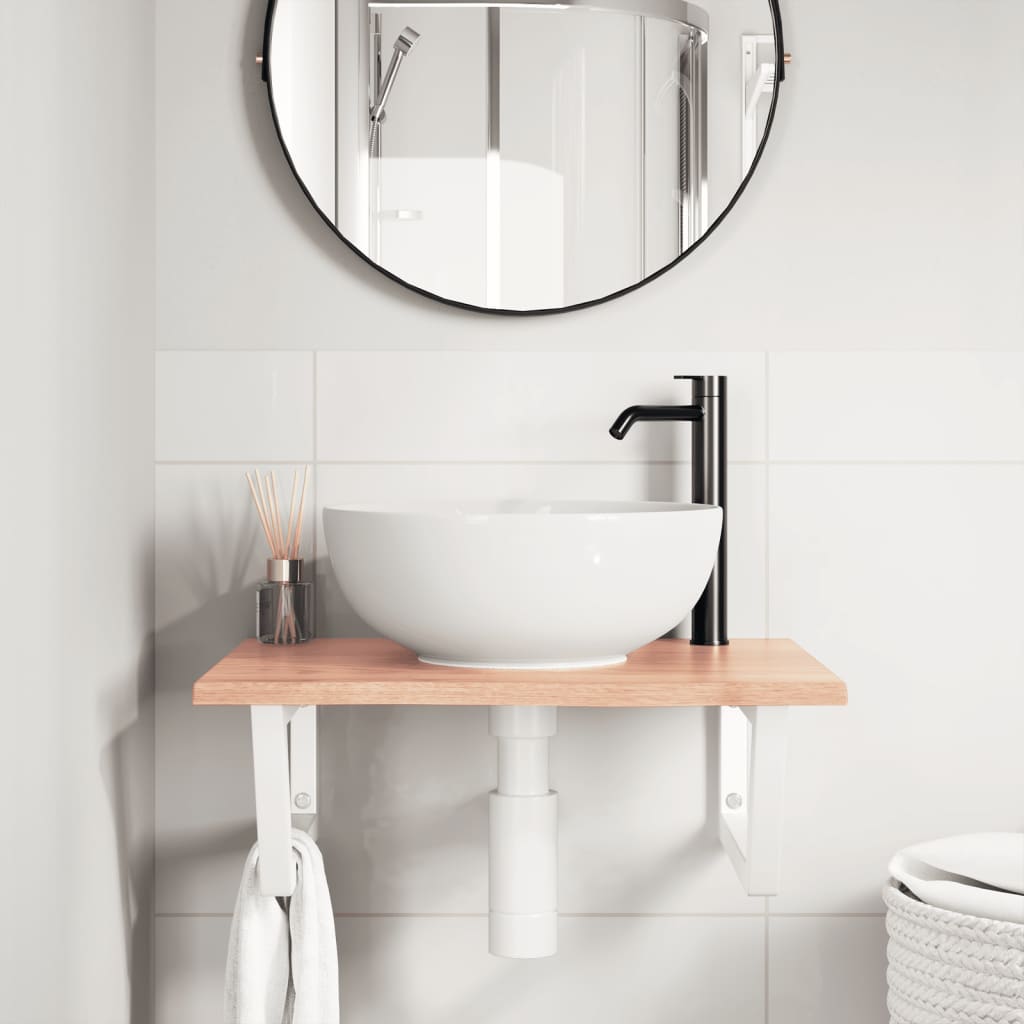 Ράφι Νιπτήρα Τοίχου από Ατσάλι / Μασίφ Ξύλο Δρυός