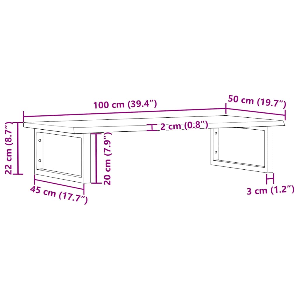 Ράφι Νιπτήρα Τοίχου από Ατσάλι / Μασίφ Ξύλο Δρυός - Pakobazaar