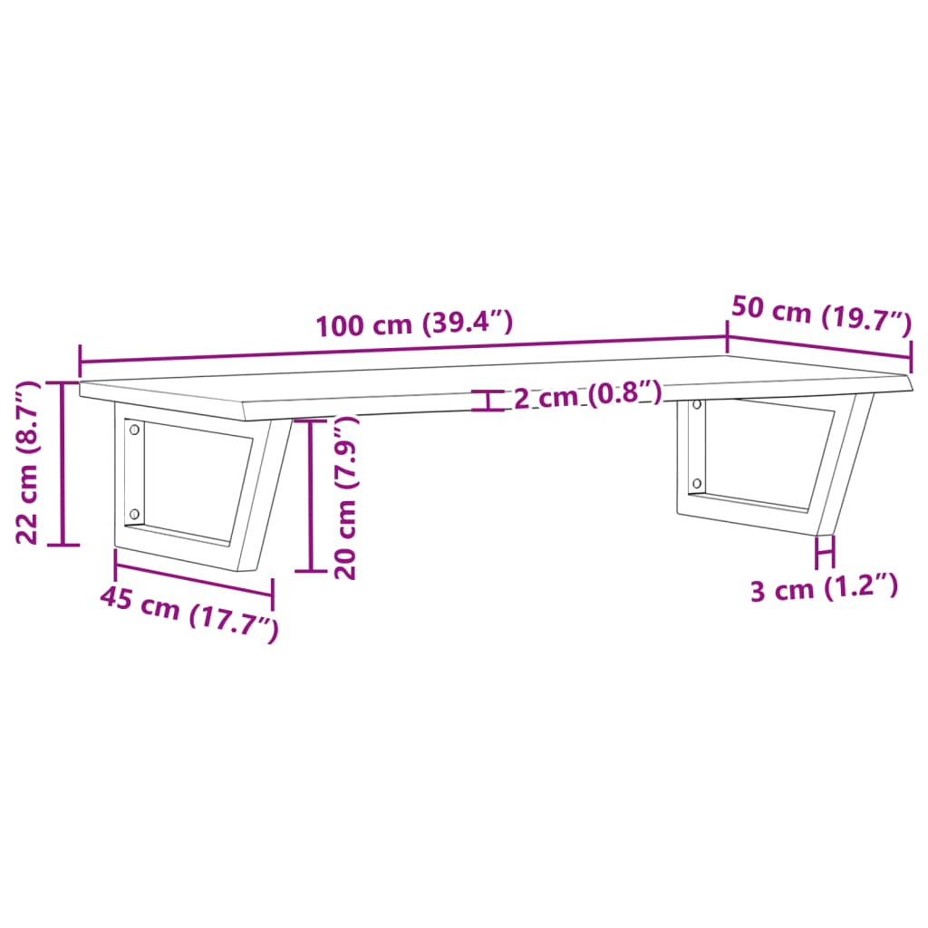 Ράφι Νιπτήρα Τοίχου από Ατσάλι / Μασίφ Ξύλο Δρυός