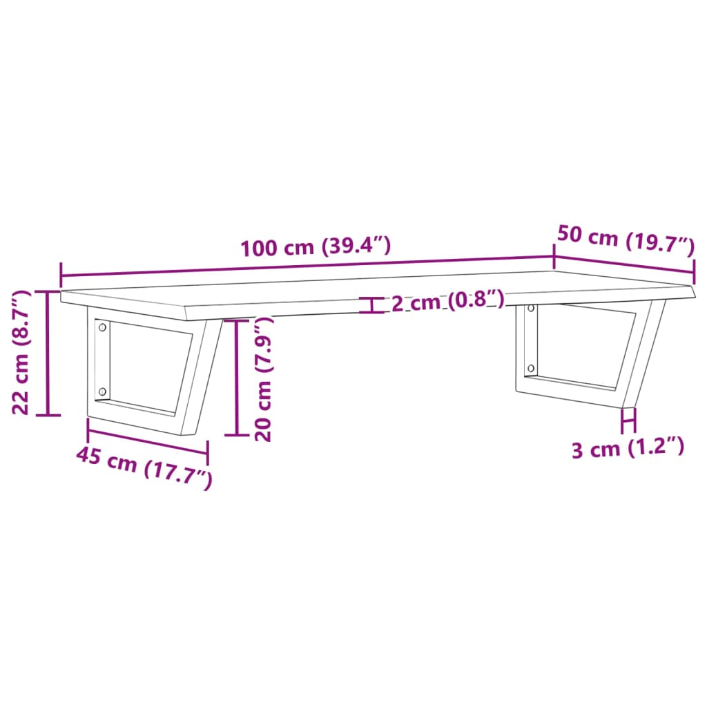 Ράφι Νιπτήρα Τοίχου από Ατσάλι / Μασίφ Ξύλο Δρυός