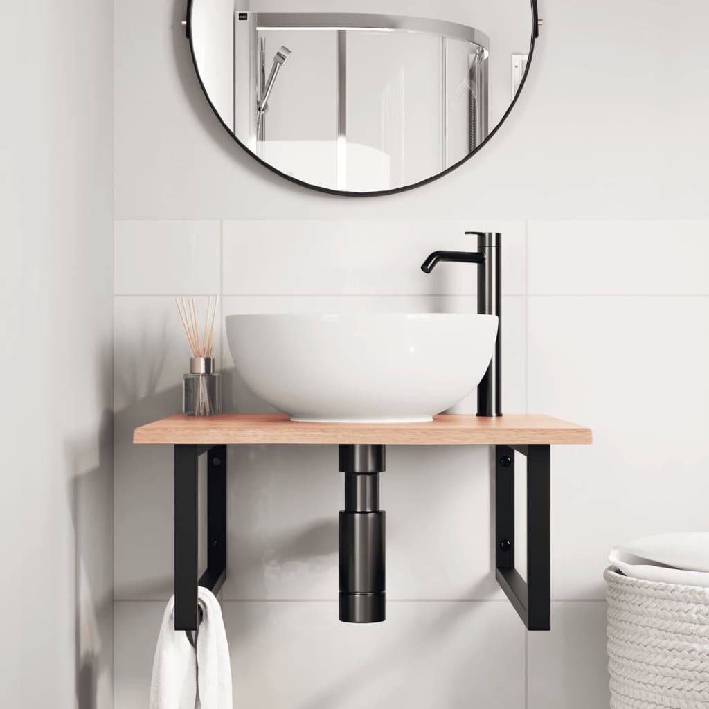 Ράφι Νιπτήρα Τοίχου από Ατσάλι / Μασίφ Ξύλο Δρυός - Pakobazaar