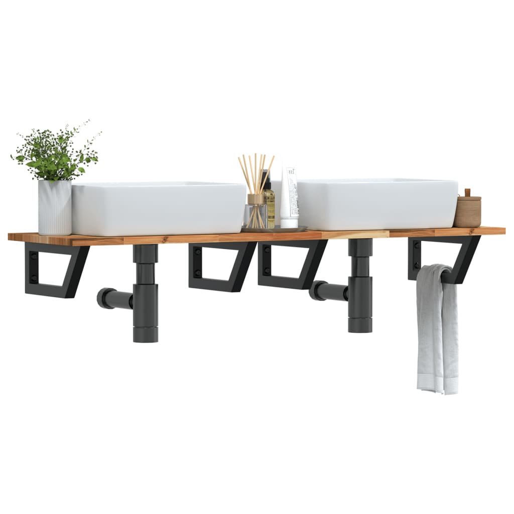 Ράφι Νιπτήρα Τοίχου από Ατσάλι / Μασίφ Ξύλο Ακακίας - Pakobazaar