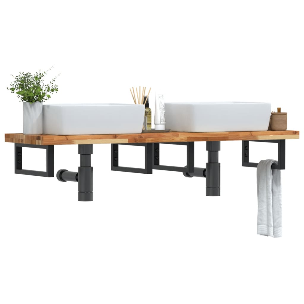 Ράφι Νιπτήρα Τοίχου από Ατσάλι / Μασίφ Ξύλο Ακακίας