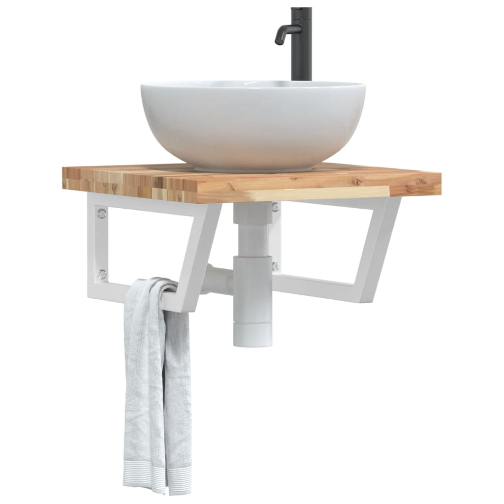 Ράφι Νιπτήρα Τοίχου από Ατσάλι / Μασίφ Ξύλο Ακακίας - Pakobazaar