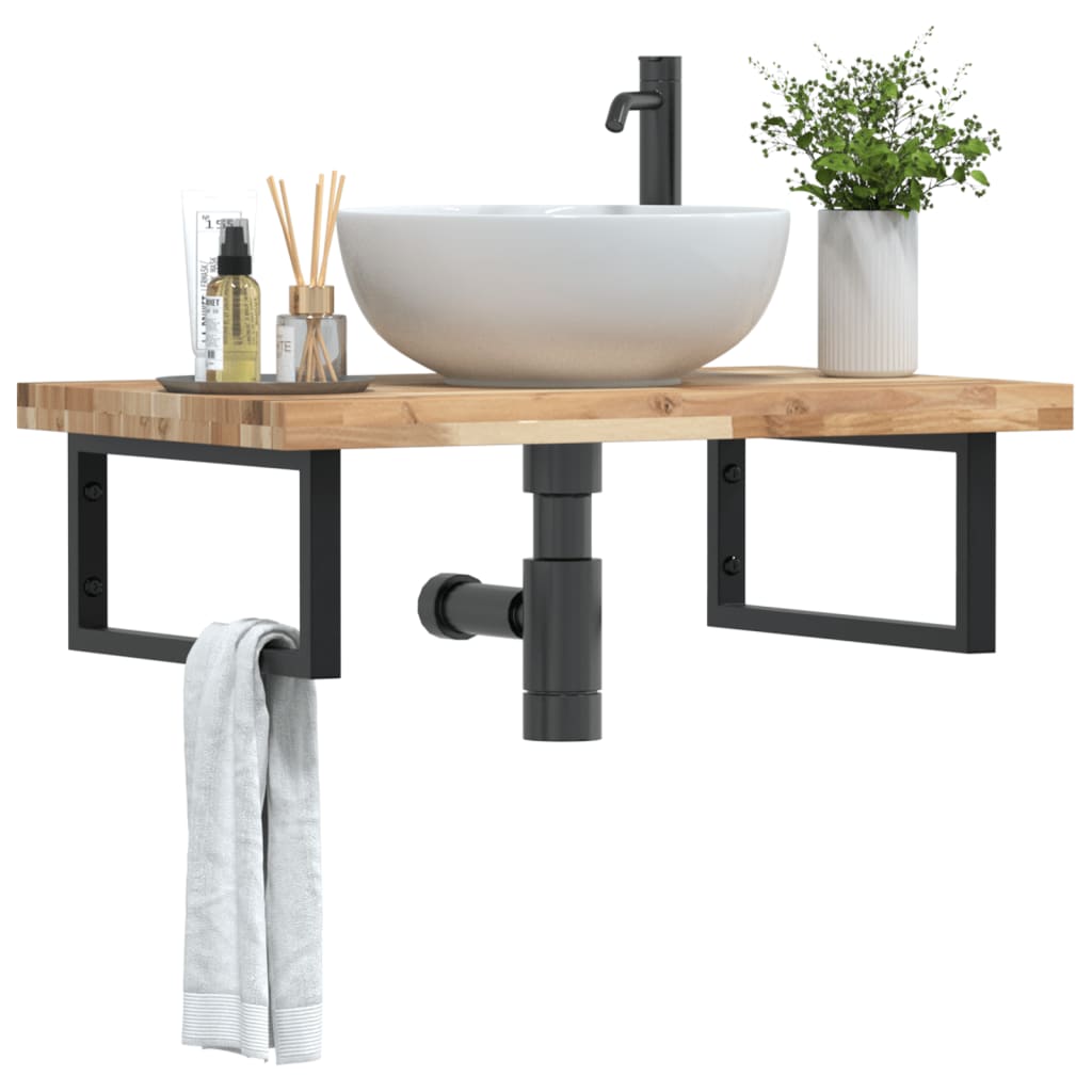 Ράφι Νιπτήρα Τοίχου από Ατσάλι / Μασίφ Ξύλο Ακακίας - Pakobazaar