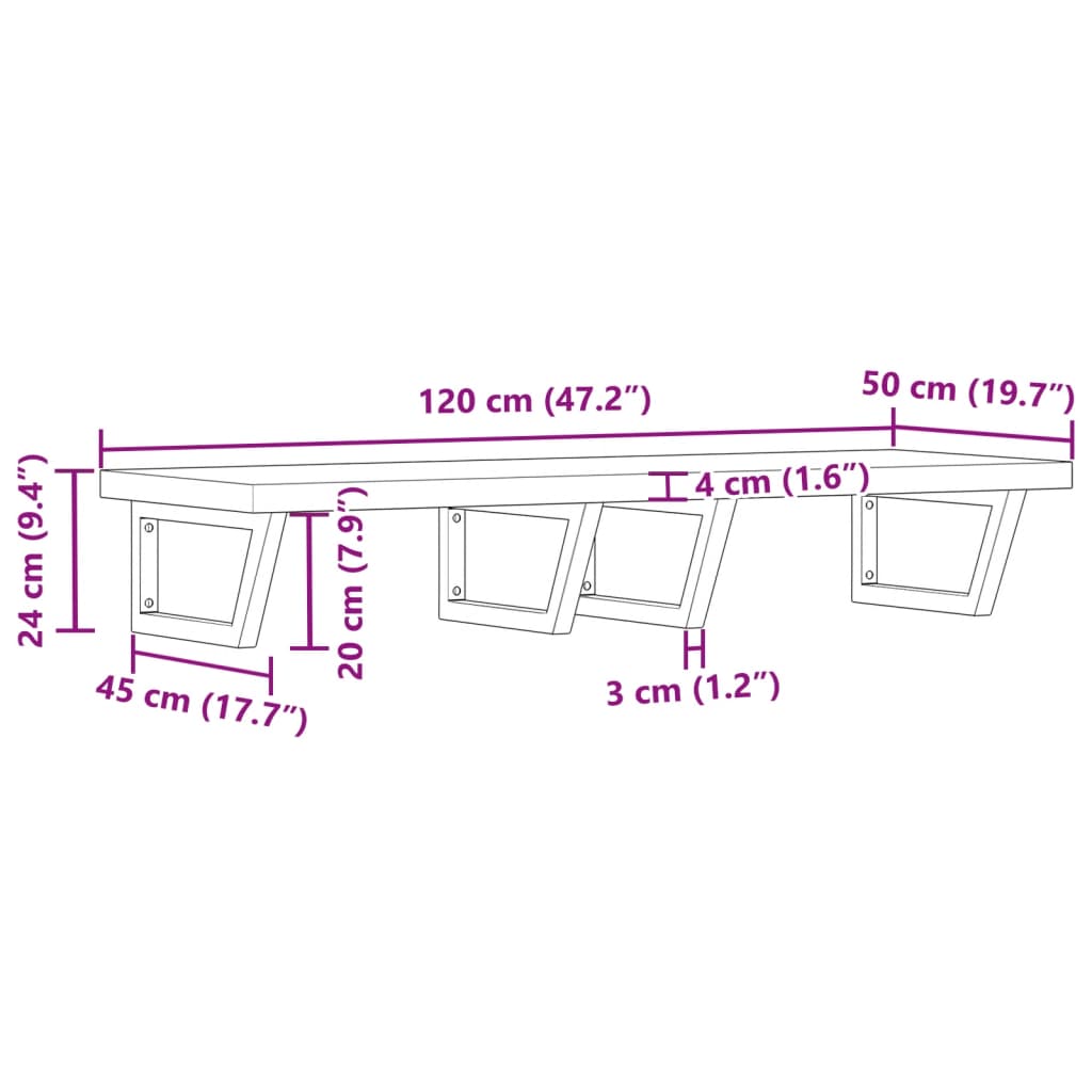 Ράφι Νιπτήρα Τοίχου από Ατσάλι / Μασίφ Ξύλο Ακακίας - Pakobazaar