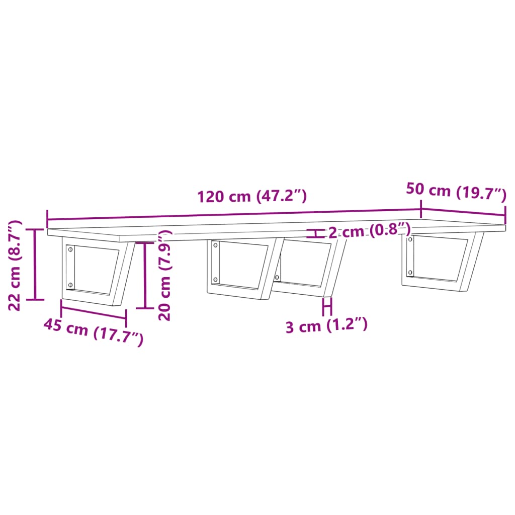 Ράφι Νιπτήρα Τοίχου από Ατσάλι / Μασίφ Ξύλο Ακακίας - Pakobazaar