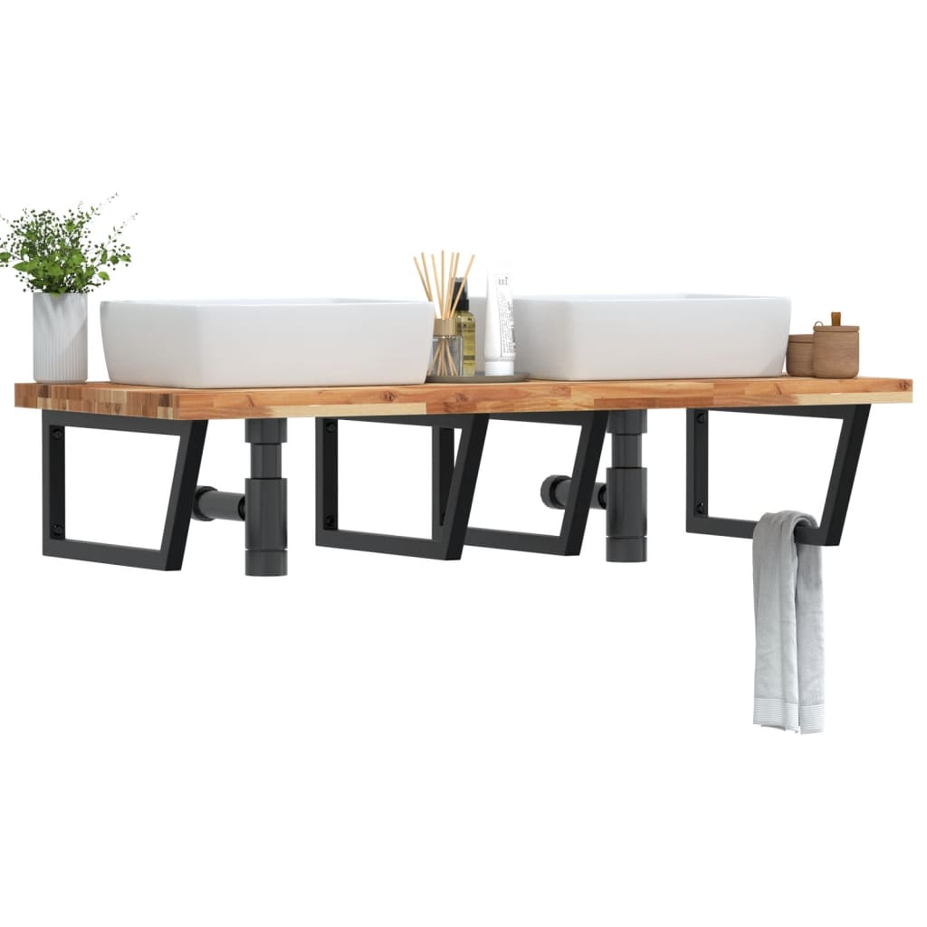 Ράφι Νιπτήρα Τοίχου από Ατσάλι / Μασίφ Ξύλο Ακακίας