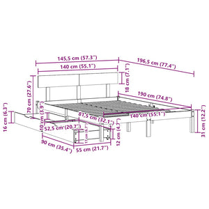 Σκελετός Κρεβατιού Χωρίς Στρώμα 140x190 εκ Μασίφ Ξύλο Πεύκου