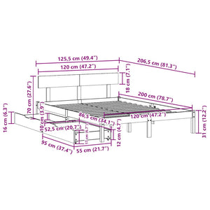 Σκελετός Κρεβατιού Χωρίς Στρώμα 120x200 εκ Μασίφ Ξύλο Πεύκου