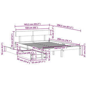 Σκελετός Κρεβατιού Χωρίς Στρώμα 160x200 εκ Μασίφ Ξύλο Πεύκου