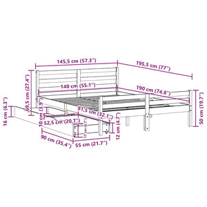 Σκελετός Κρεβατιού Χωρίς Στρώμα 140x190 εκ Μασίφ Ξύλο Πεύκου