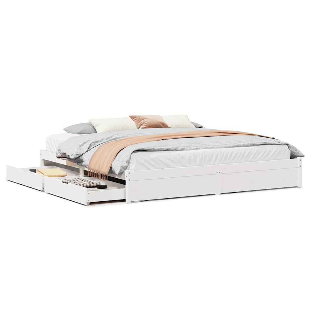 Σκελετός Κρεβ. Χωρίς Στρώμα Λευκό 200x200 εκ Μασίφ Πεύκο