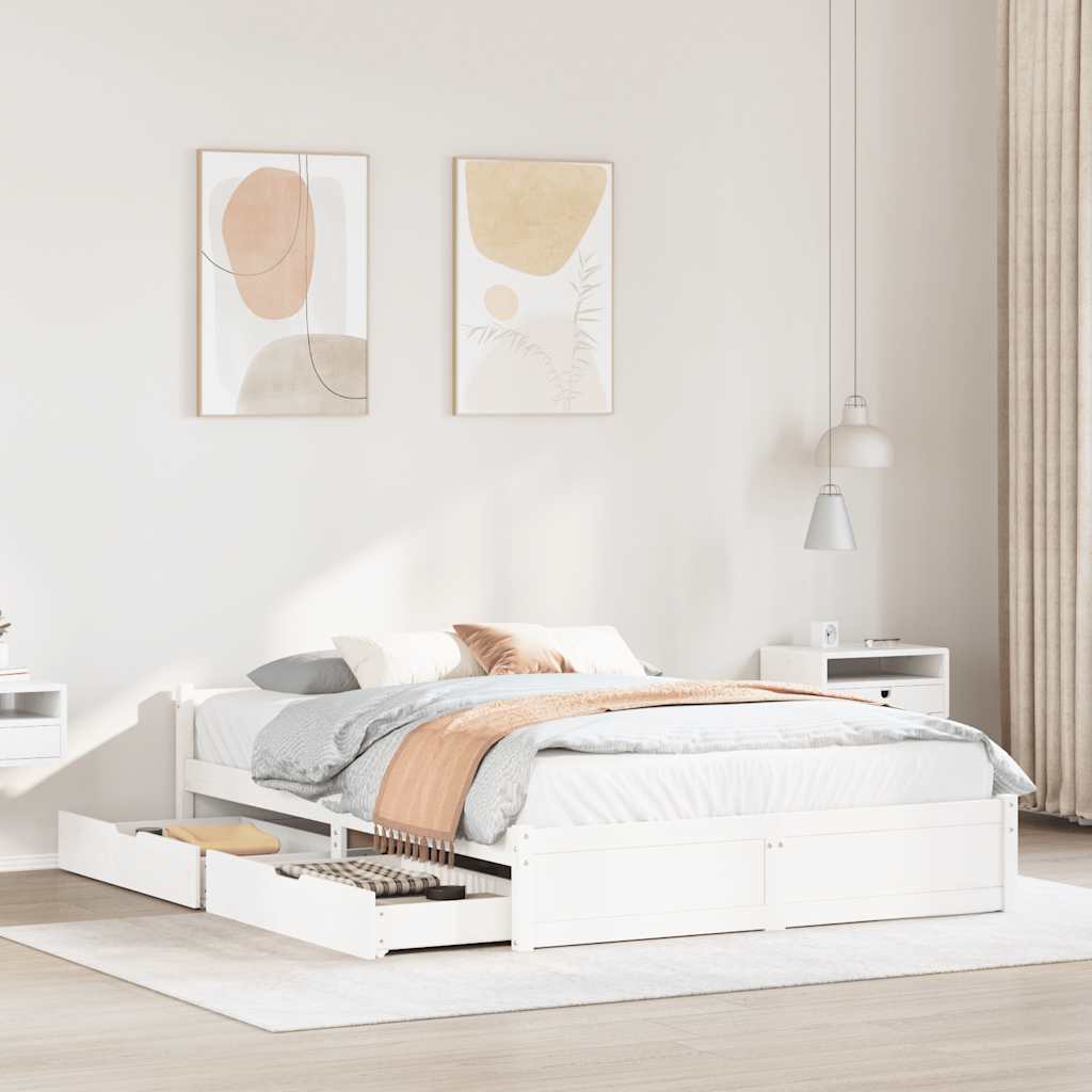 Σκελετός Κρεβ. Χωρίς Στρώμα Λευκό 135x190 εκ Μασίφ Πεύκο