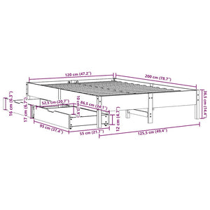 Σκελετός Κρεβατιού Χωρίς Στρώμα 120x200 εκ Μασίφ Ξύλο Πεύκου - Pakobazaar