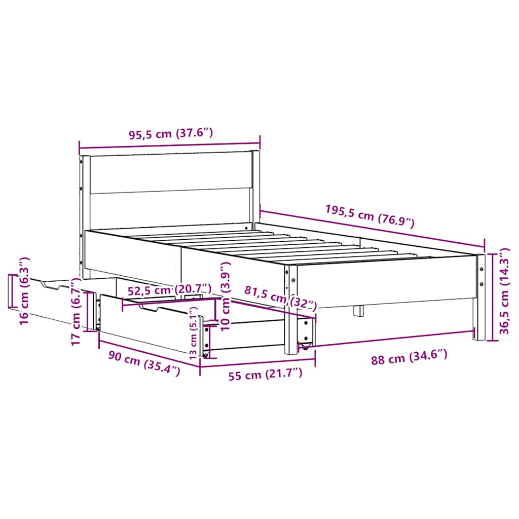 Σκελετός Κρεβ. Χωρίς Στρώμα Λευκό 90x190 εκ Μασίφ Πεύκο