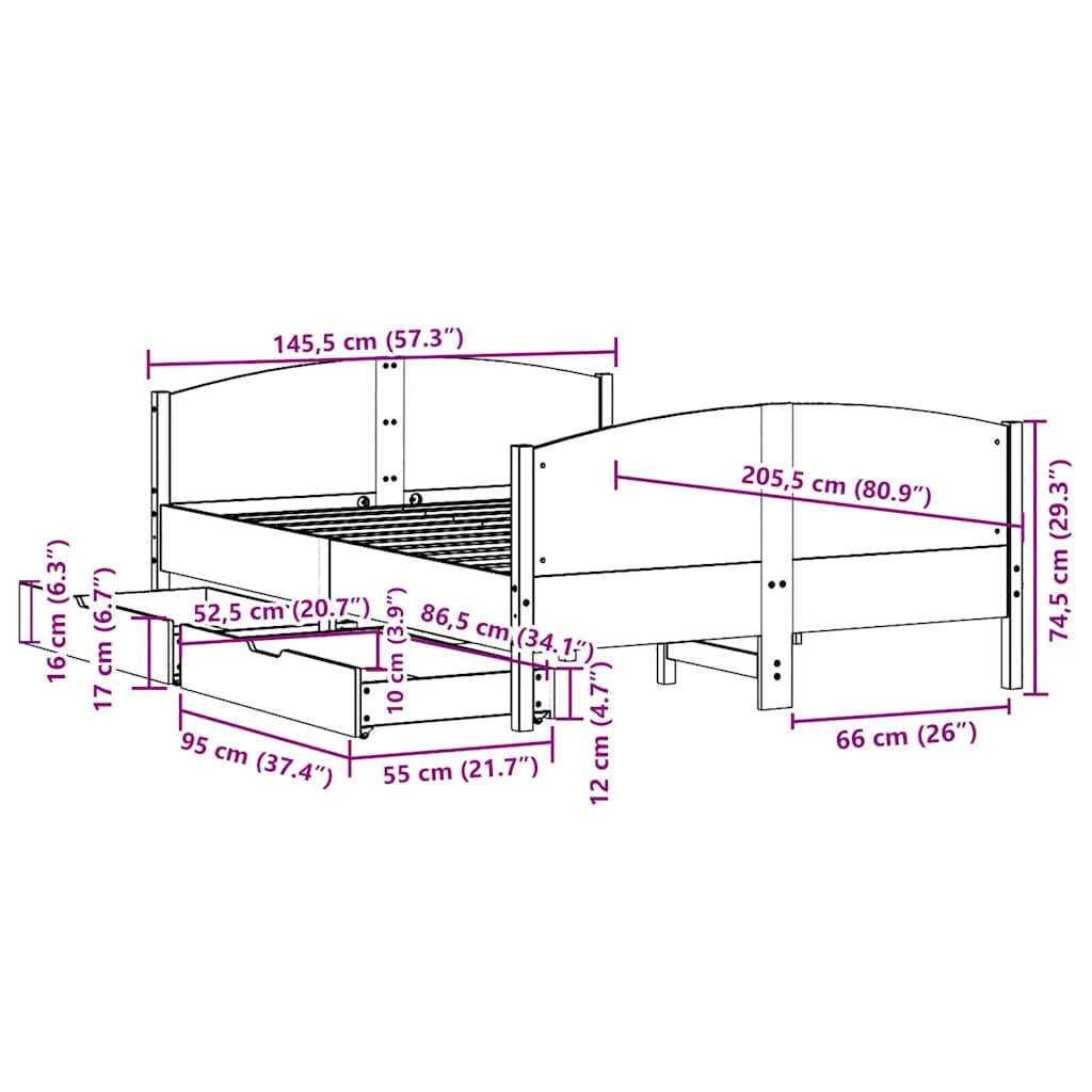 Σκελετός Κρεβατιού Χωρίς Στρώμα 140x200 εκ Μασίφ Ξύλο Πεύκου - Pakobazaar