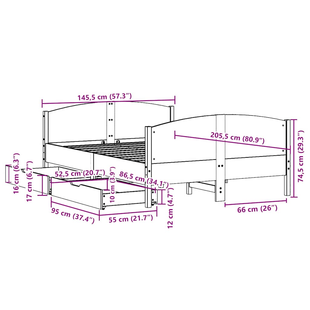 Σκελετός Κρεβ. Χωρίς Στρώμα Λευκό 140x200 εκ Μασίφ Πεύκο