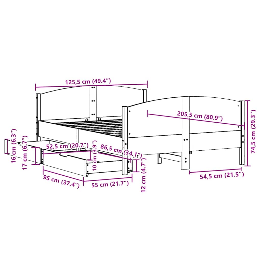 Σκελετός Κρεβ. Χωρίς Στρώμα Λευκό 120x200 εκ Μασίφ Πεύκο