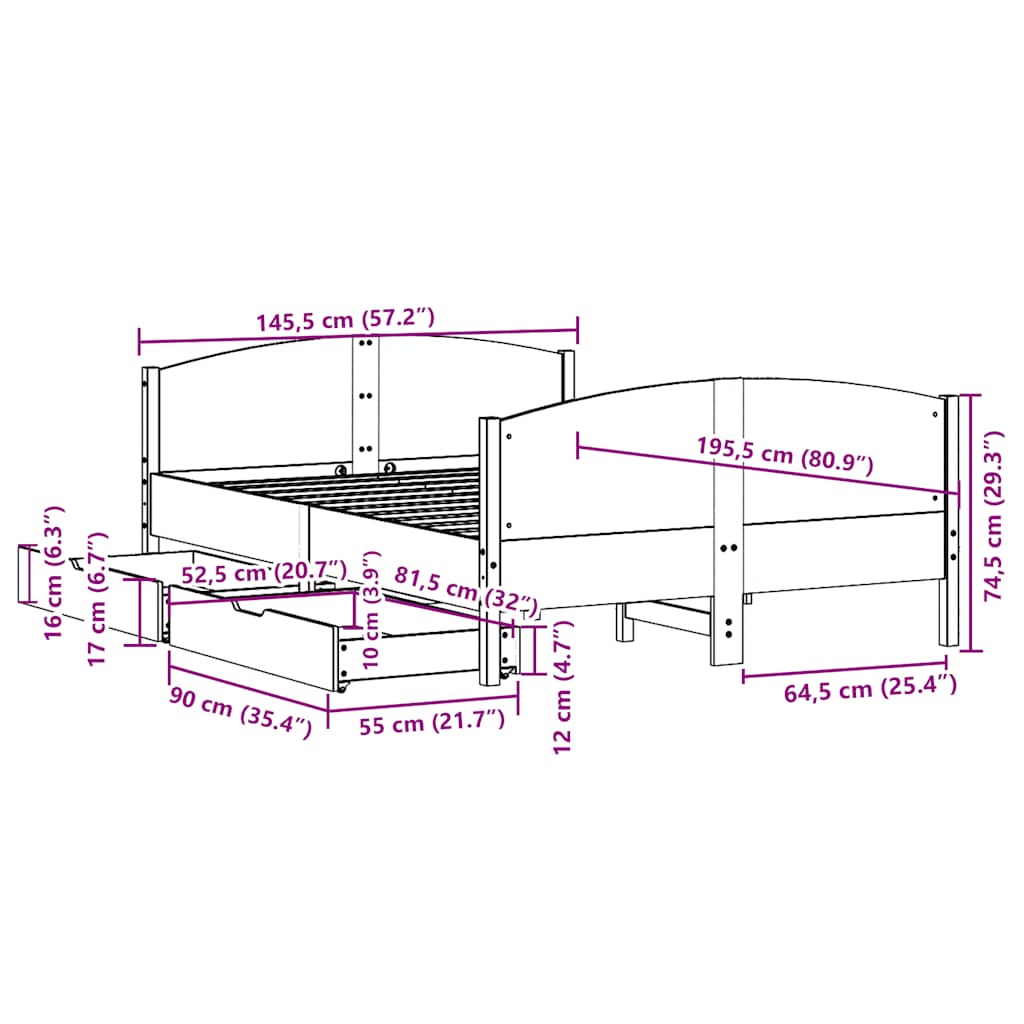 Σκελετός Κρεβ. Χωρίς Στρώμα Λευκό 140x190 εκ Μασίφ Πεύκο