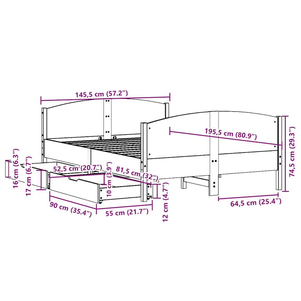 Σκελετός Κρεβατιού Χωρίς Στρώμα Καφέ 140x190 Μασίφ Ξύλο Πεύκου