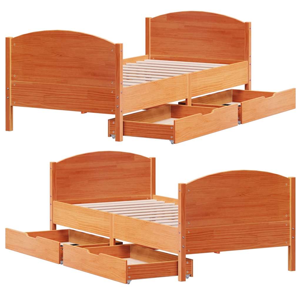 Σκελετός Κρεβ. Χωρίς Στρώμα Καφέ Κεριού 100x200 εκ Μασίφ Πεύκο - Pakobazaar