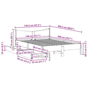 Πλαίσιο Κρεβατιού Συρτάρια Λευκό 140x200 εκ. Μασίφ Ξύλο Πεύκου