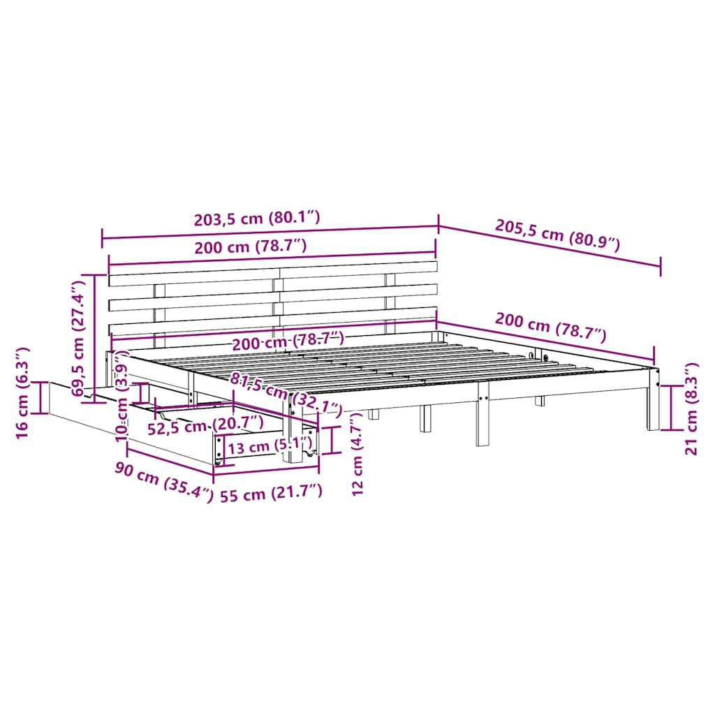 Πλαίσιο Κρεβατιού με Συρτάρια Χωρίς Στρώμα Λευκό 200x200 εκ.