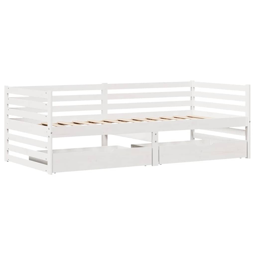 Καναπές Κρεβάτι+Συρτάρια Χωρ. Στρώμα Λευκός 90x200εκ Μασίφ Ξύλο - Pakobazaar