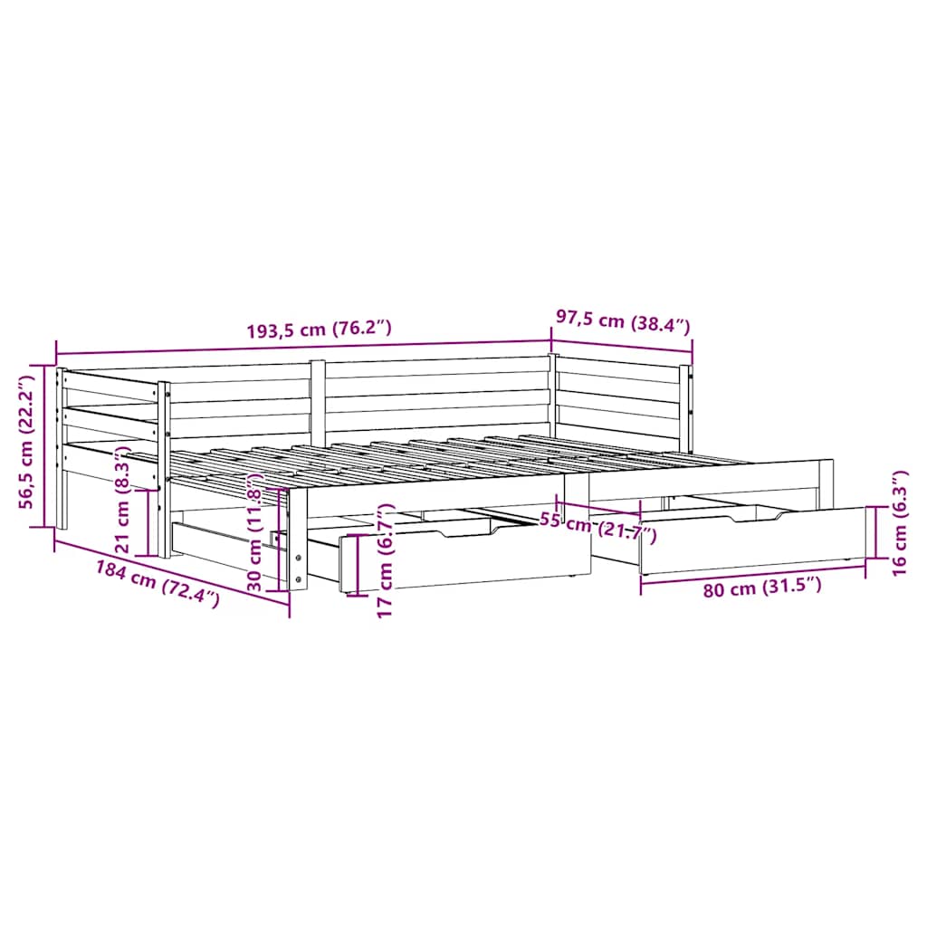 Καναπές Κρεβάτι Συρόμενος Χωρίς Στρώμα 90x190 εκ. & Συρτάρια