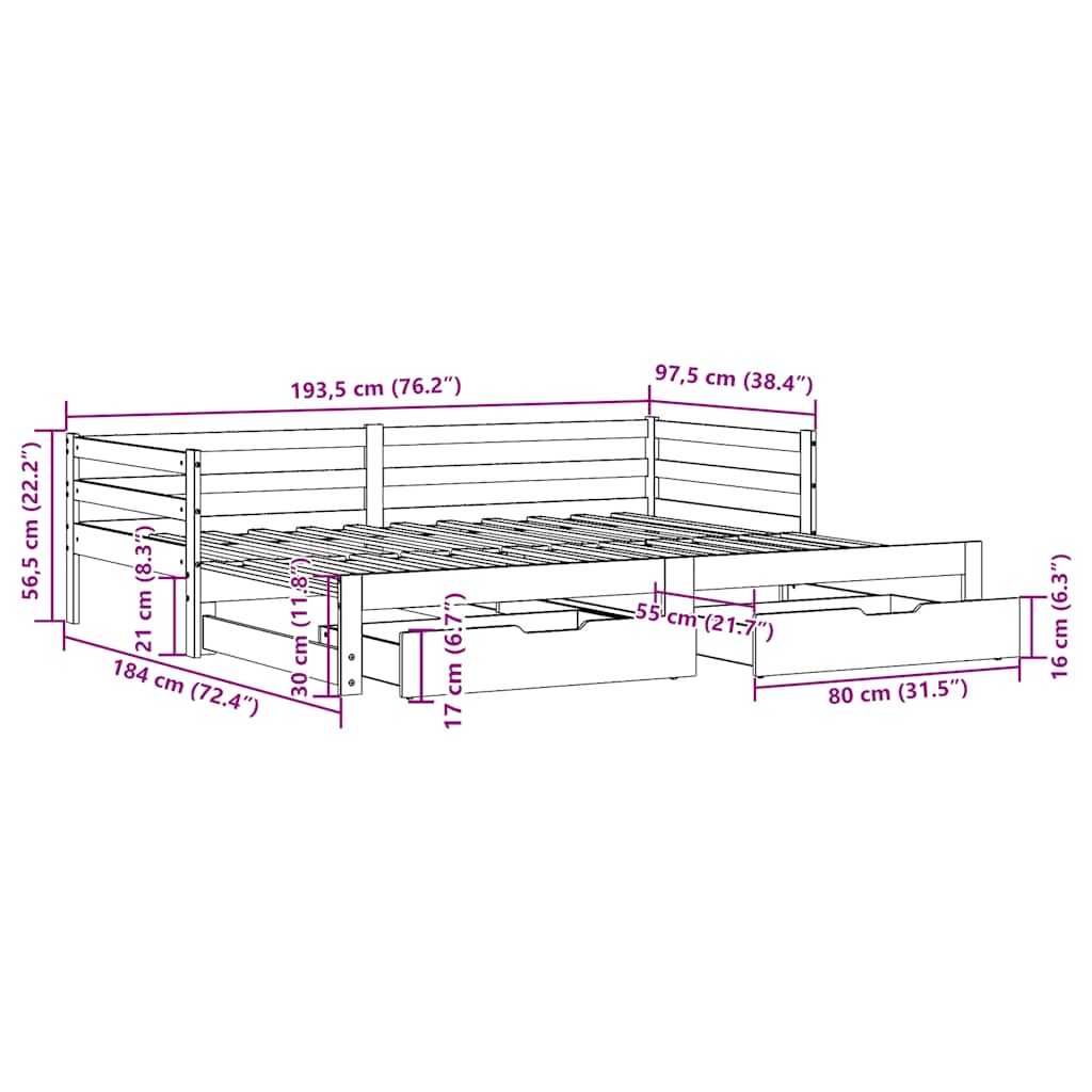 Καναπές Κρεβάτι Συρόμενος Χωρίς Στρώμα 90x190 εκ. & Συρτάρια