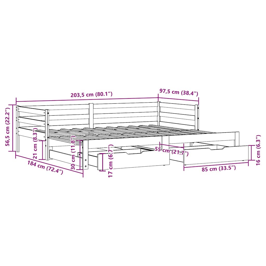 Καναπές Κρεβάτι Συρόμενος Χωρίς Στρώμα 90x200 εκ. & Συρτάρια