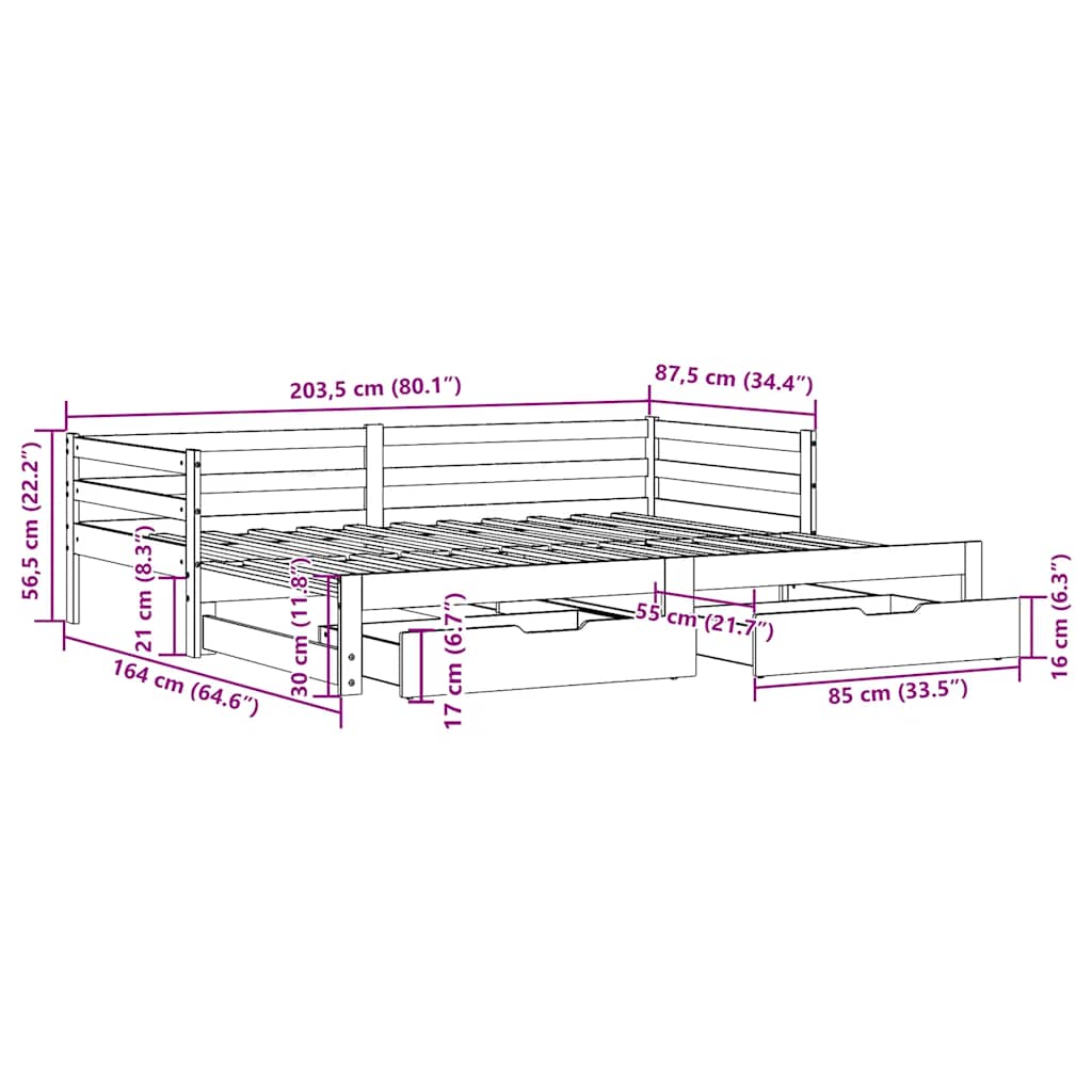 Καναπές Κρεβάτι Συρόμενος Χωρίς Στρώμα 80x200 εκ. & Συρτάρια