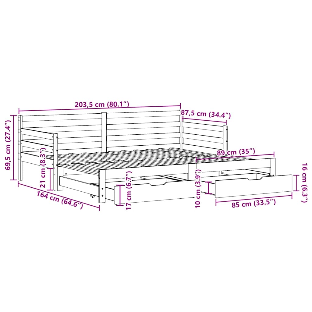 Καναπές Κρεβάτι Συρόμενος Χωρίς Στρώμα 80x200 εκ. & Συρτάρια