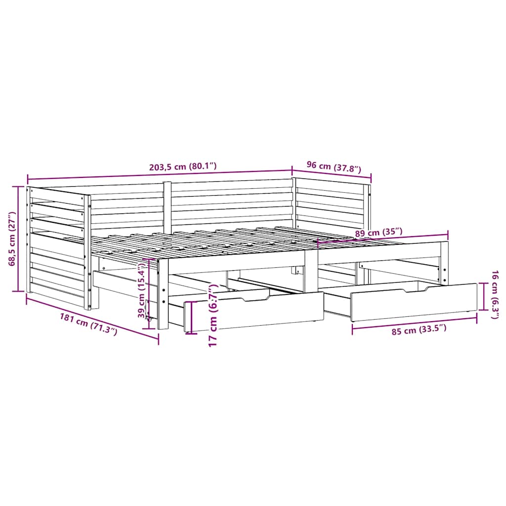 Καναπές Κρεβάτι+Συρτάρια Χωρ. Στρώμα Λευκός 90x200εκ Μασίφ Ξύλο