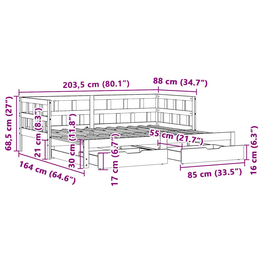 Καναπές Κρεβάτι Συρόμενος Χωρίς Στρώμα 80x200 εκ. & Συρτάρια