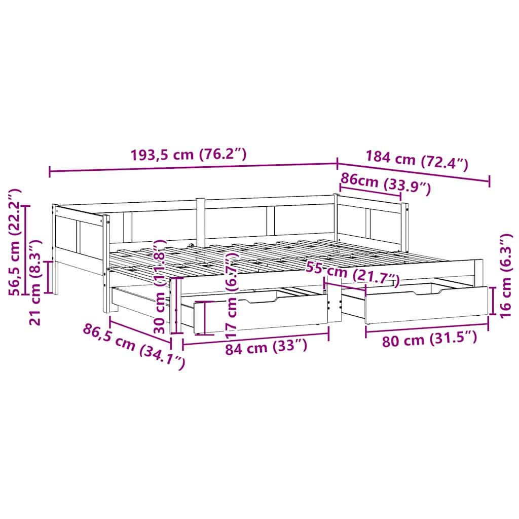 Καναπές Κρεβάτι Συρόμενος Χωρίς Στρώμα 90x190 εκ. & Συρτάρια