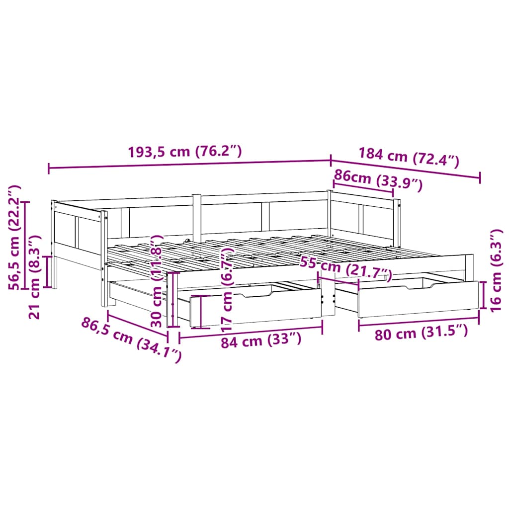 Καναπές Κρεβάτι Συρόμενος Χωρίς Στρώμα 90x190 εκ. & Συρτάρια