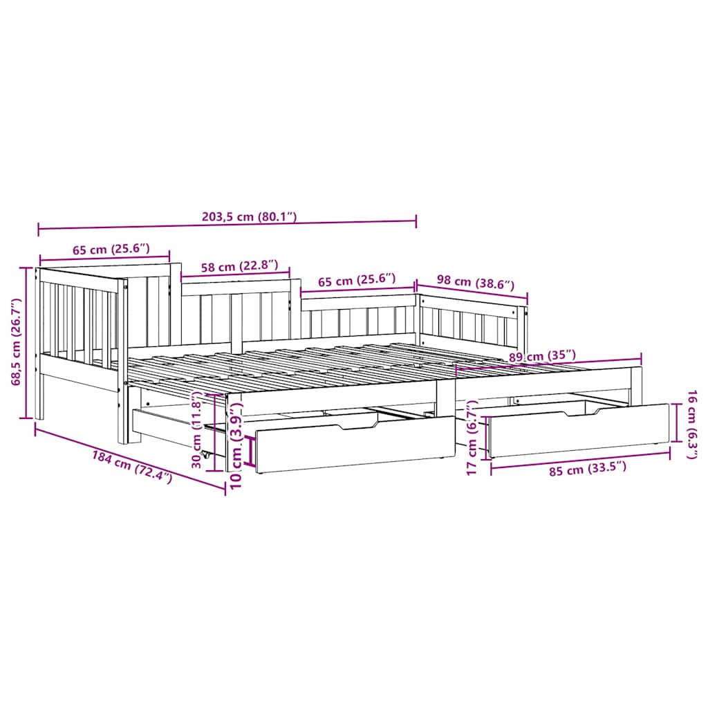Καναπές Κρεβάτι Συρόμενος Χωρίς Στρώμα 90x200 εκ. & Συρτάρια - Pakobazaar