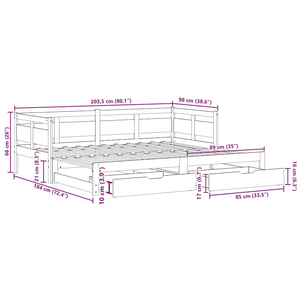 Καναπές Κρεβάτι Συρόμενος Χωρίς Στρώμα 90x200 εκ. & Συρτάρια - Pakobazaar