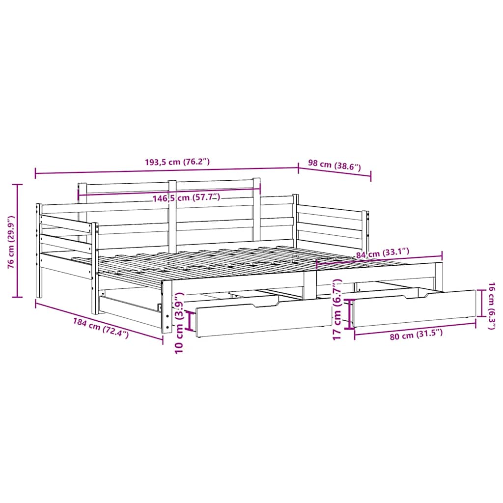 Καναπές Κρεβάτι Συρόμενος Χωρίς Στρώμα 90x190 εκ. & Συρτάρια