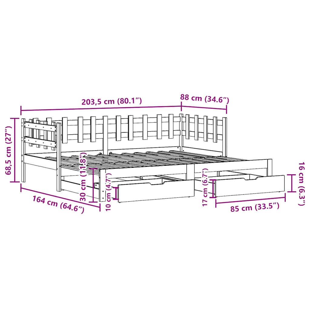 Καναπές Κρεβάτι Συρόμενος Χωρίς Στρώμα 80x200 εκ. & Συρτάρια