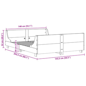 Σκελετός Κρεβατιού Χωρίς Στρώμα Καφέ 140x200 Μασίφ Ξύλο Πεύκου
