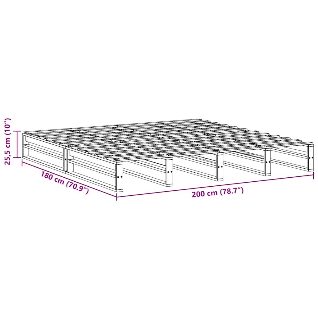 Σκελετός Κρεβατιού Χωρίς Στρώμα 180x200 εκ Μασίφ Ξύλο Πεύκου