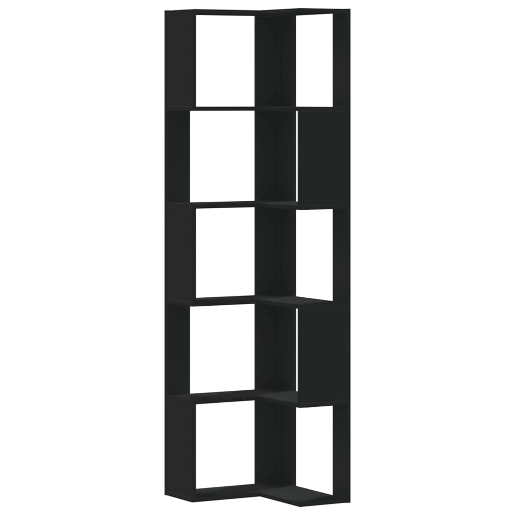 Βιβλιοθήκη Γωνιακή 5 Επ. Μαύρο 50x50x179 εκ Επεξ. Ξύλο - Pakobazaar