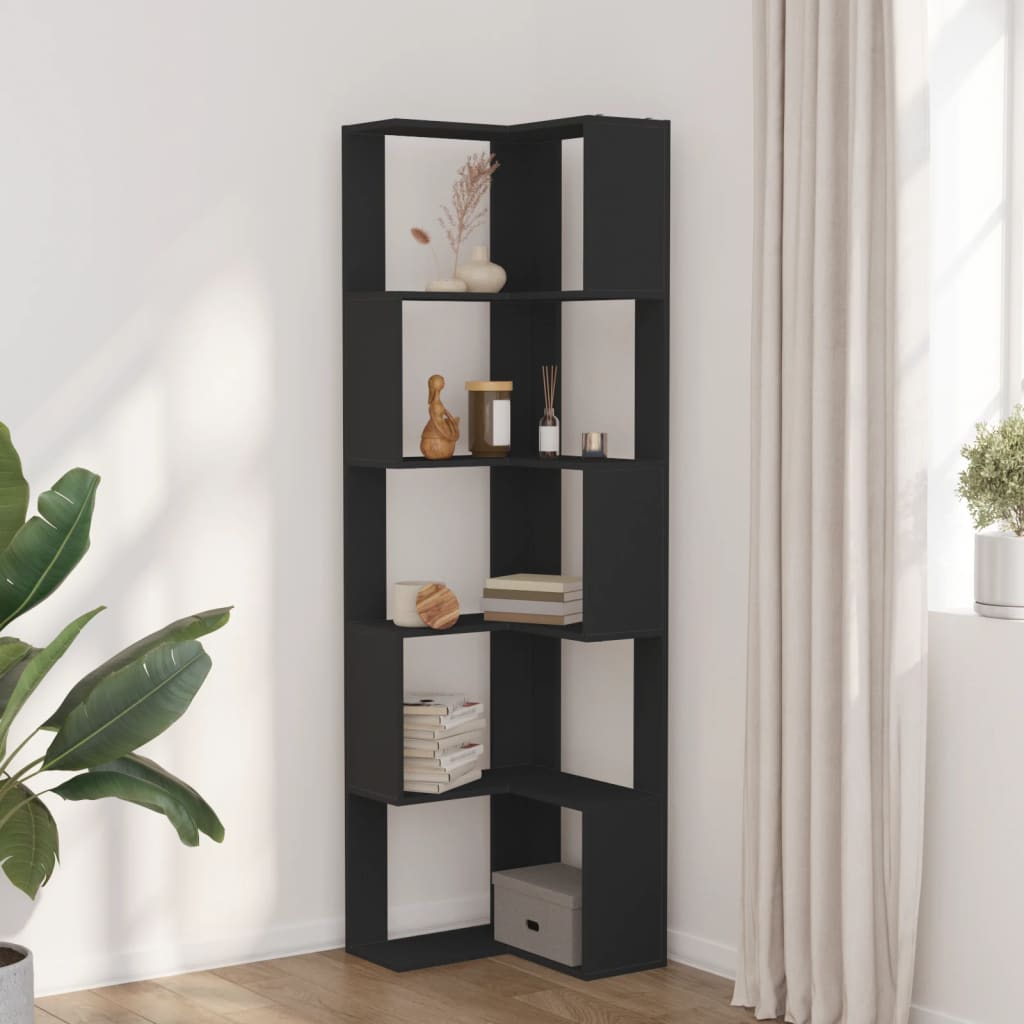 Βιβλιοθήκη Γωνιακή 5 Επ. Μαύρο 50x50x179 εκ Επεξ. Ξύλο - Pakobazaar